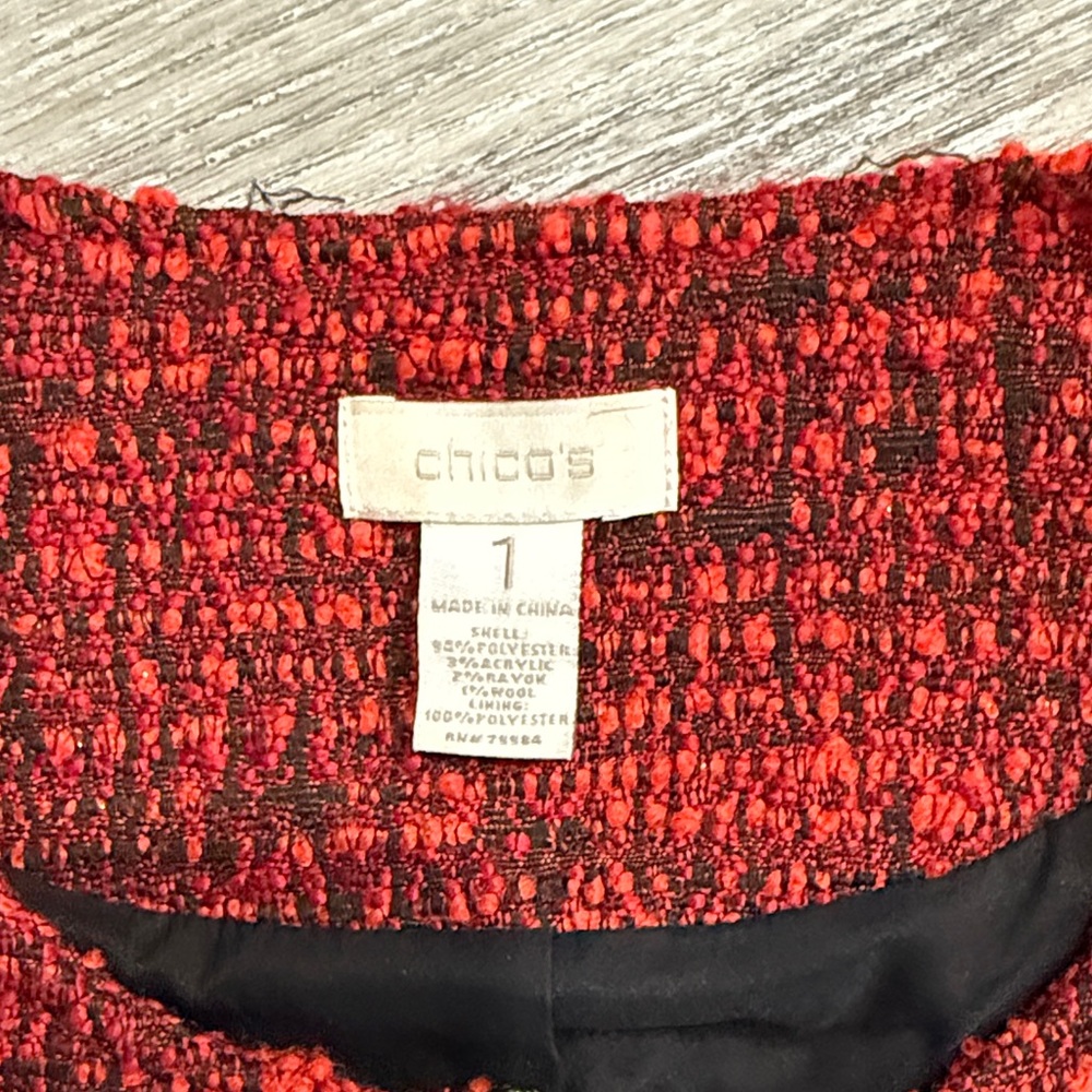 Chicos  Red Tweed Women's Jacket sz 1 us m - Picture 2 of 5